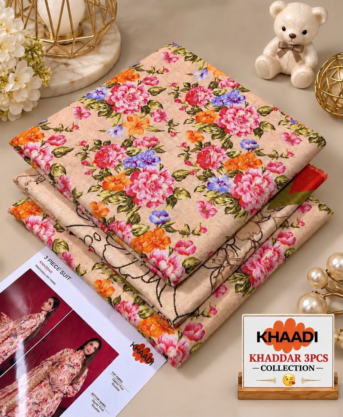 Khaadi Printed Khaddar 3 Piece Suit – Beige Multicolor Floral