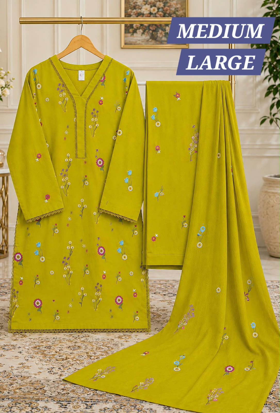 Mustard Floral Embroidered 3 Piece Ready to Wear Women’s Suit