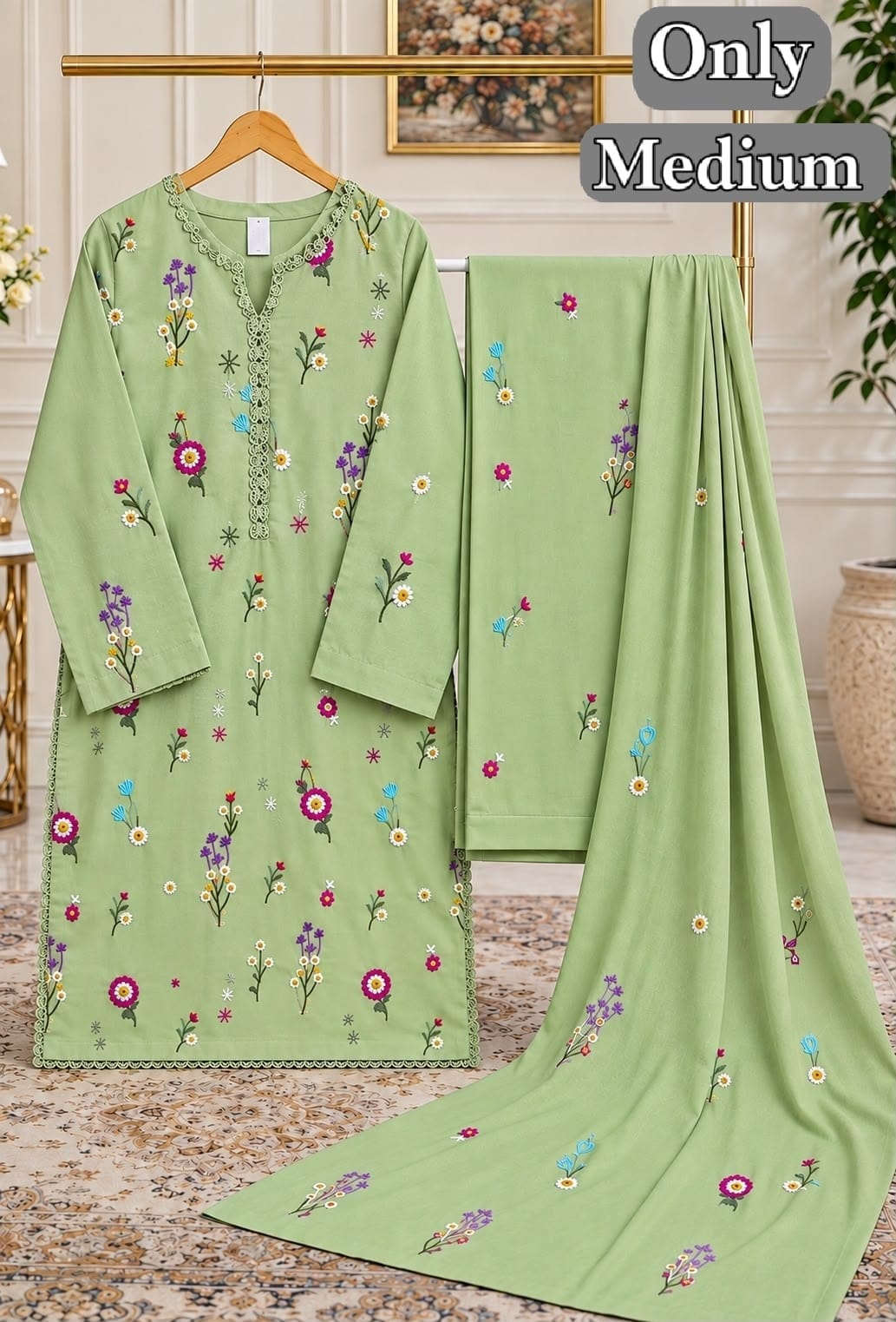 Light Green / Pistachio Floral Embroidered Suit